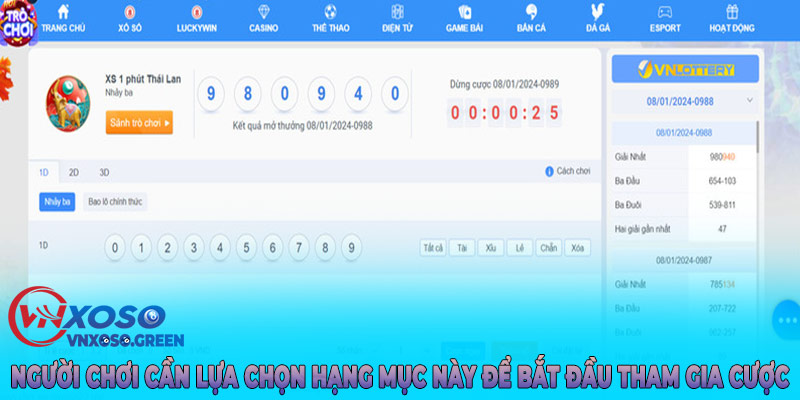 Người chơi cần lựa chọn hạng mục này để bắt đầu tham gia cược
